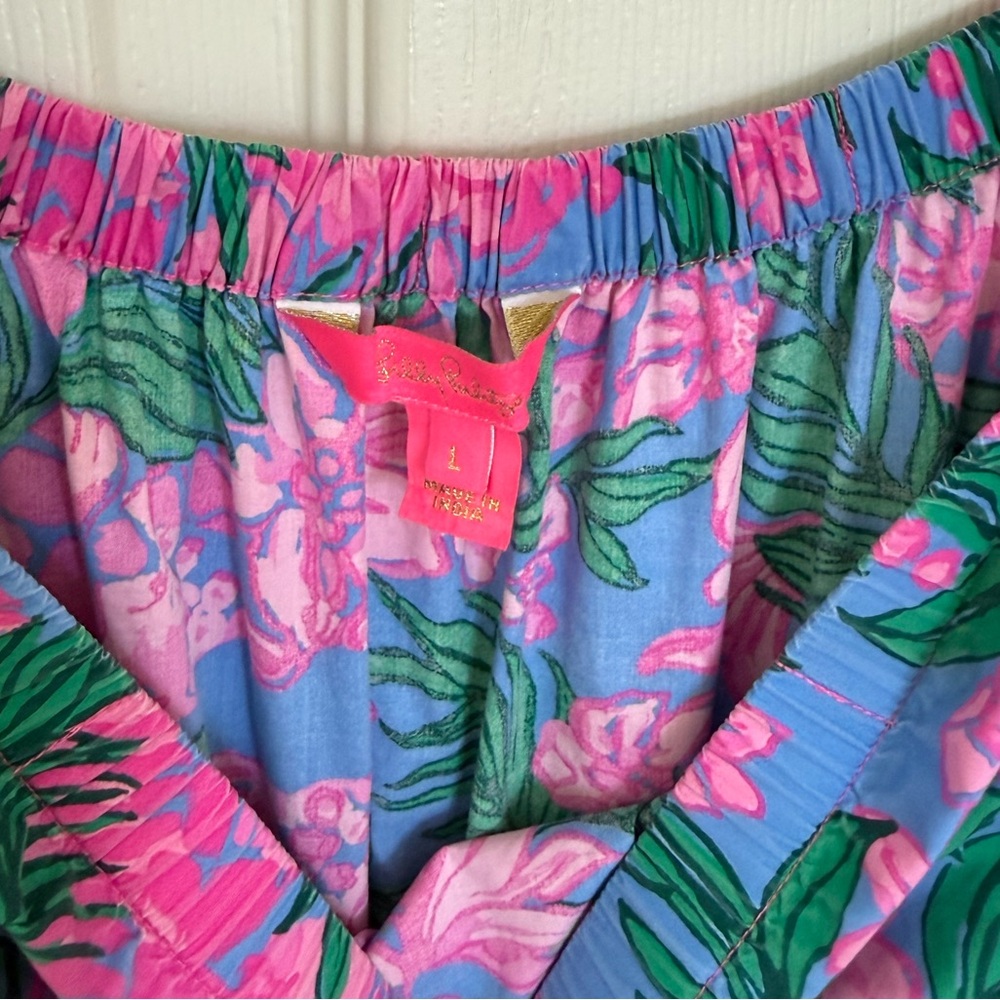 Lilly Pulitzer Pink & Green Floral Off-Shoulder Midi Dress - Picture 9 of 14